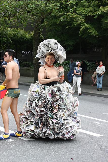 This photo of Bill Gates in a newspaper dress is sure to get me a free, all-expense paid trip from Seattle to Redmond. 